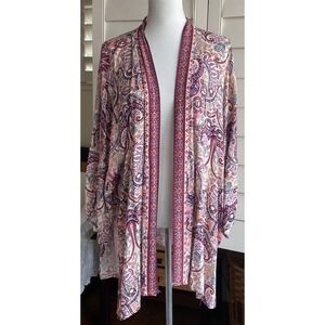 Rose Knox Vibrant ARTSY Cardigan Boho Open Kimono Duster Side Slit Size XL XXL
